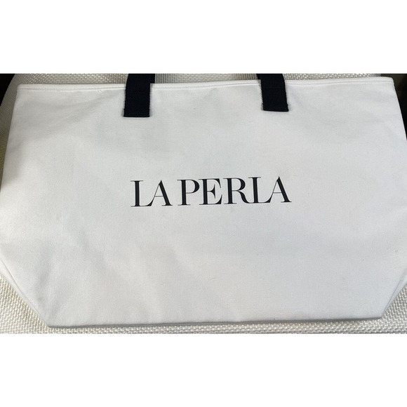 La Perla Women White Bag with Black Straps EUC - Picture 2 of 8